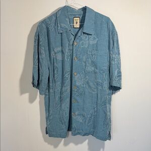 Jamaica Jazz | 100% Silk Blue Floral Button-Down Shirt | M